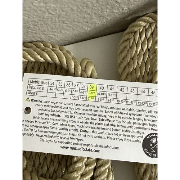 Nomadic State Of Mind JC s Bone 39 Rope Sandals Womens 9 9.5 Mens 7 7.5 NWT New - Picture 3 of 9